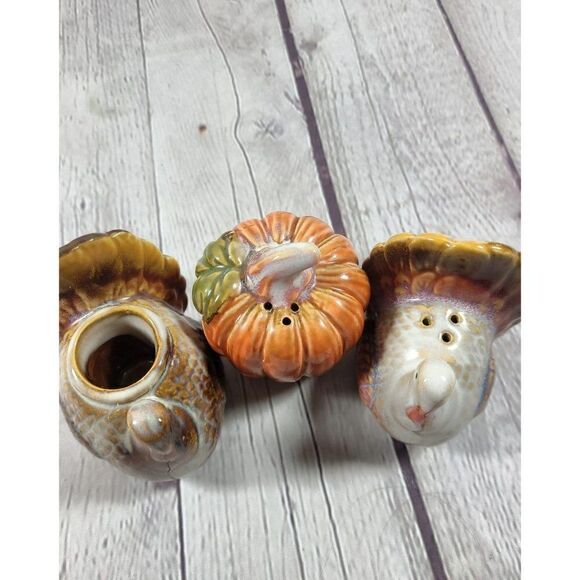 3 Pc. Fall Thanksgiving Salt & Pepper Shakers with Toothpick Holder - Picture 3 of 5